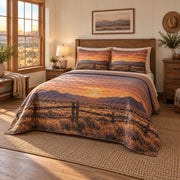 Ranch Fence Sunset Western Ranch Quilt Set, angled western ranch bedroom bedroom view