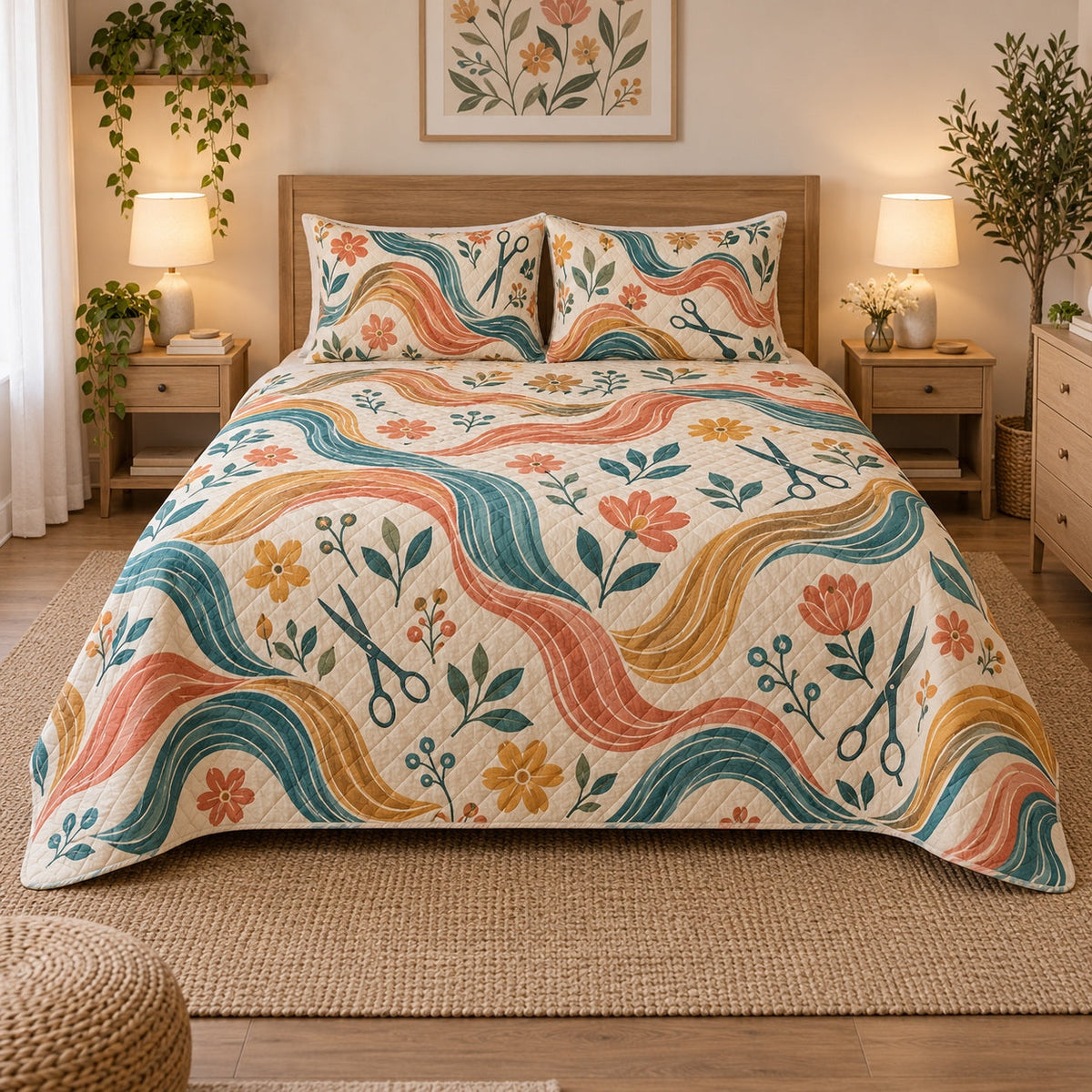 Folk Hair Studio Hair Stylist Quilt Set, front hair stylist bedroom view
