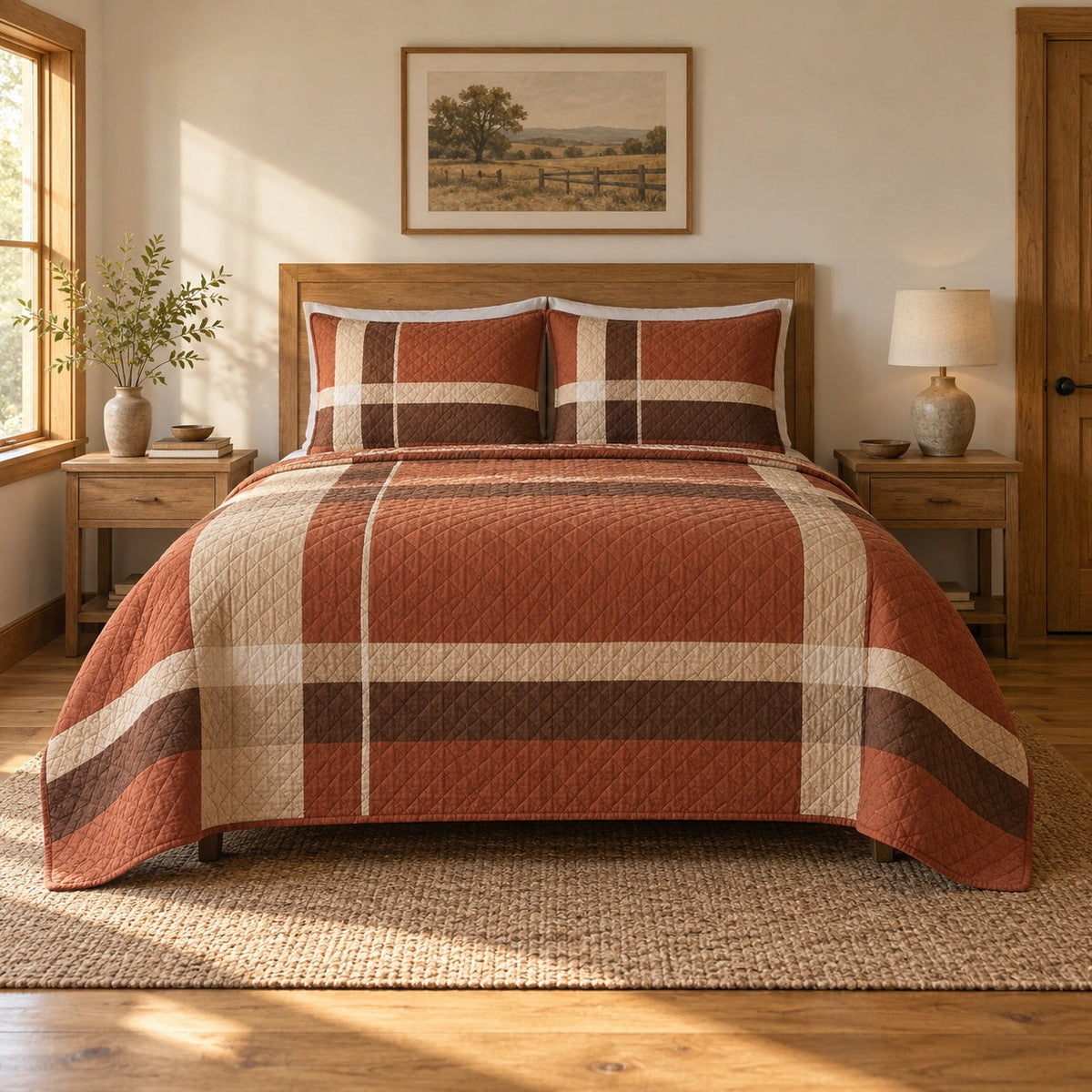 Terracotta Ranch Geometry Western Ranch Quilt Set, front western ranch bedroom bedroom view