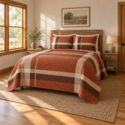 Terracotta Ranch Geometry Western Ranch Quilt Set, angled western ranch bedroom bedroom view