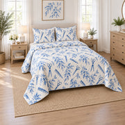 Blue Willow Shears Hair Stylist Quilt Set, angled hair stylist bedroom view
