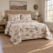 Canyon Trail Toile Western Ranch Quilt Set, angled western ranch bedroom bedroom view