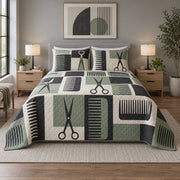 Modern Comb Grid Hair Stylist Quilt Set, front hair stylist bedroom view
