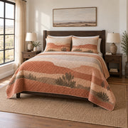 Sunwashed Adobe Western Ranch Quilt Set, angled western ranch bedroom bedroom view