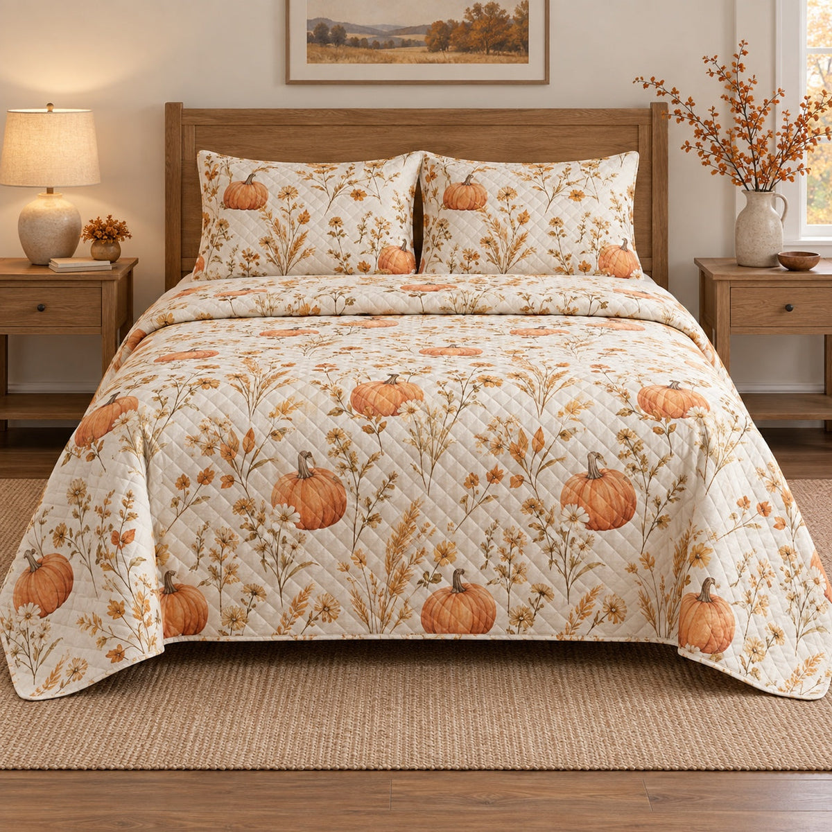 Pumpkin Meadow Halloween Quilt Set, front halloween home decorating bedroom view