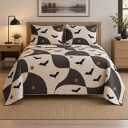 Modern Bat Flight Halloween Quilt Set, front halloween home decorating bedroom view