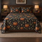 Midnight Pumpkin Vine Halloween Quilt Set, front halloween home decorating bedroom view