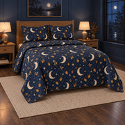 Moonlit Autumn Halloween Quilt Set, angled halloween home decorating bedroom view