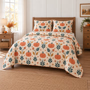 Folk Harvest Halloween Quilt Set, angled halloween home decorating bedroom view