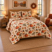 Autumn Lantern Halloween Quilt Set, angled halloween home decorating bedroom view