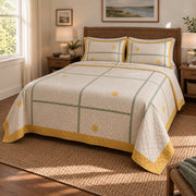 Sunlit Court Pickleball Quilt Set, angled pickleball bedroom view