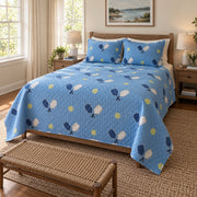 Weekend Doubles Pickleball Quilt Set, angled pickleball bedroom view