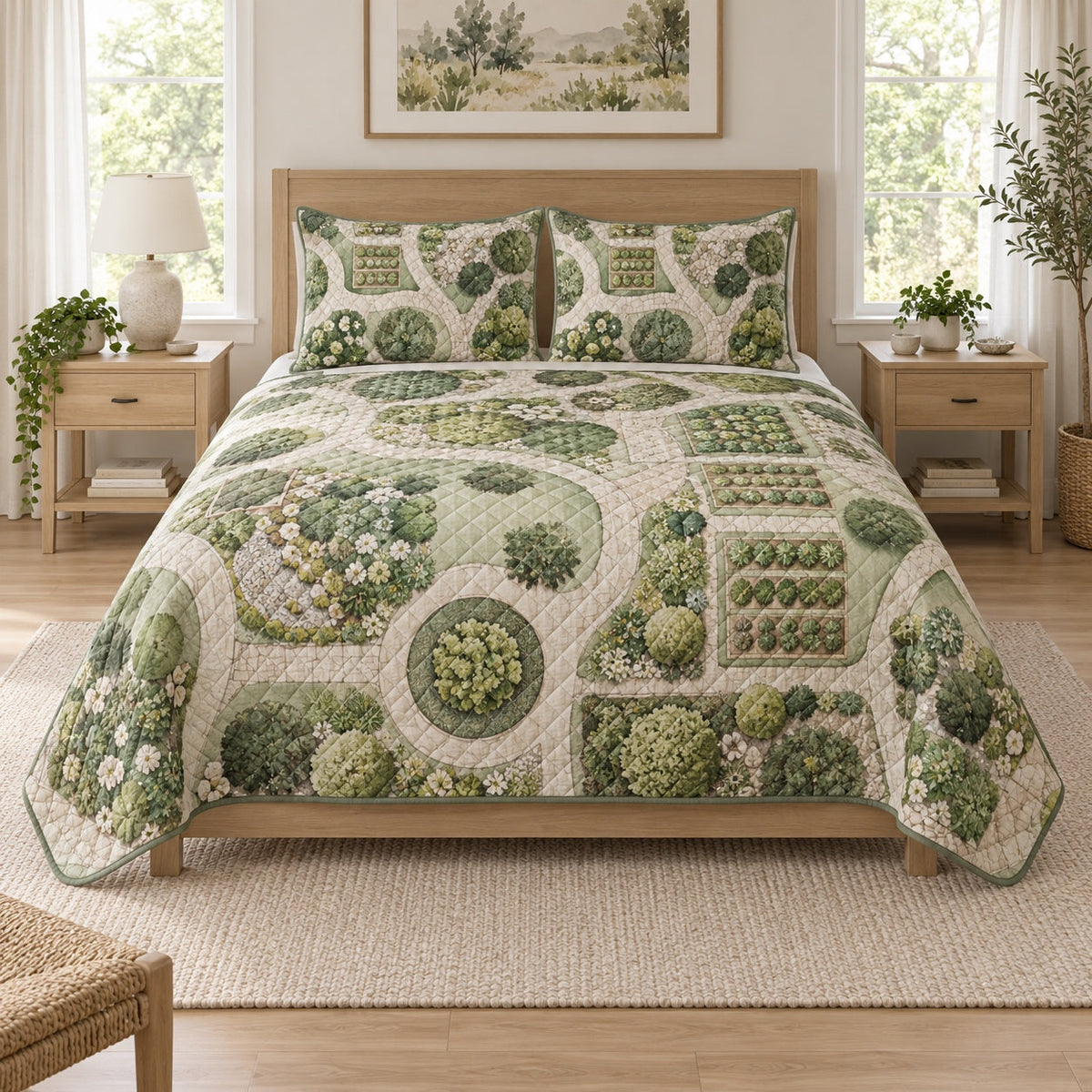 Garden Plan Landscaper Quilt Set, front landscaper bedroom view
