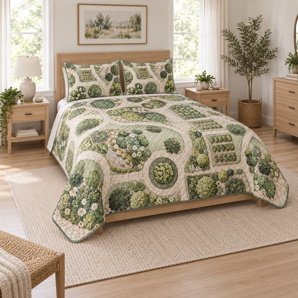 Garden Plan Landscaper Quilt Set, angled landscaper bedroom view