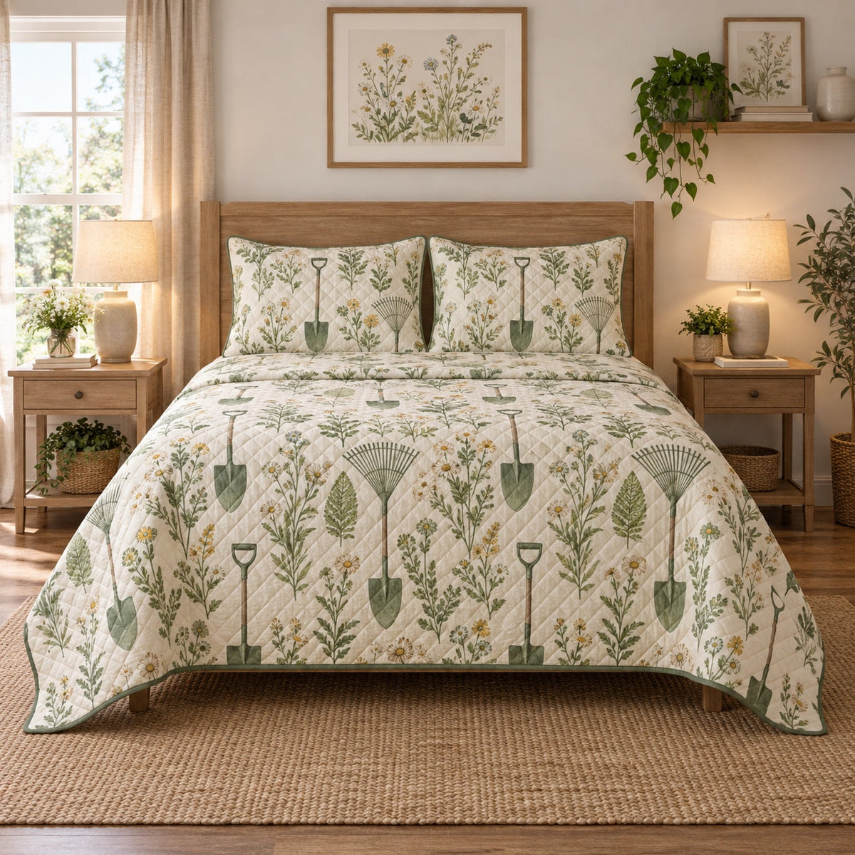 Meadow Tools Landscaper Quilt Set, front landscaper bedroom view