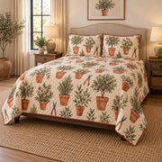 Terracotta Pots Landscaper Quilt Set, angled landscaper bedroom view