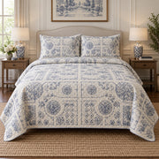 Blue Garden Blueprint Landscaper Quilt Set, front landscaper bedroom view