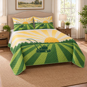 Sunlit Lawn Landscaper Quilt Set, angled landscaper bedroom view