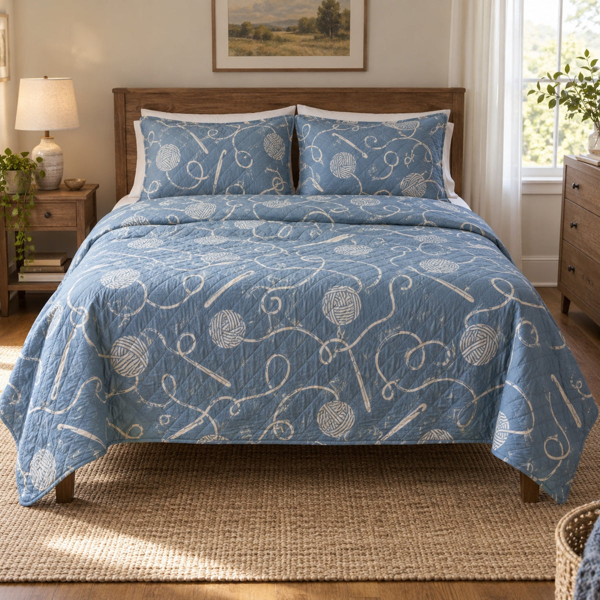 Hook and Loop Crochet Quilt Set, front crochet bedroom view
