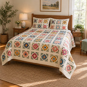 Granny Square Study Crochet Quilt Set, angled crochet bedroom view
