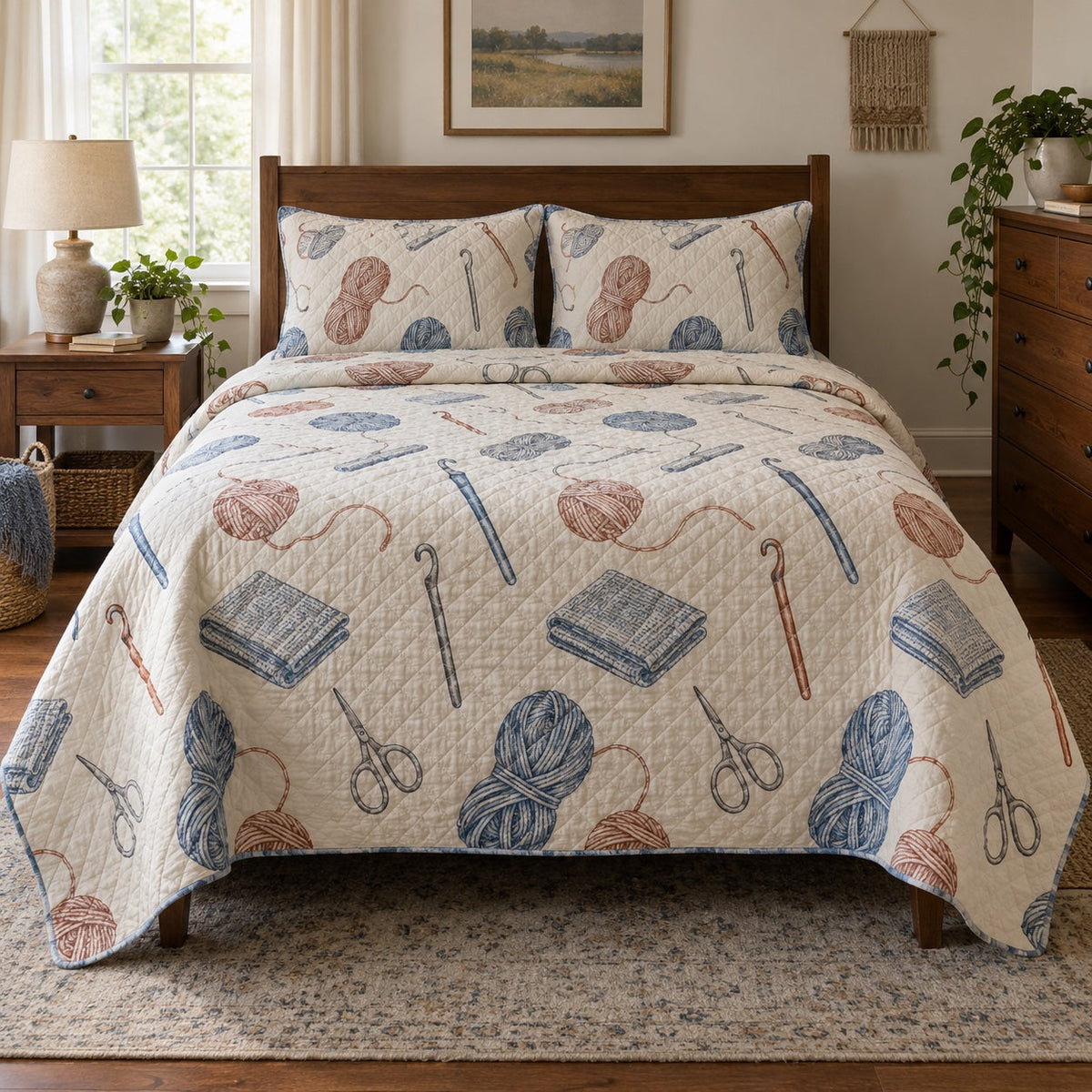 Makers Table Crochet Quilt Set, front crochet bedroom view