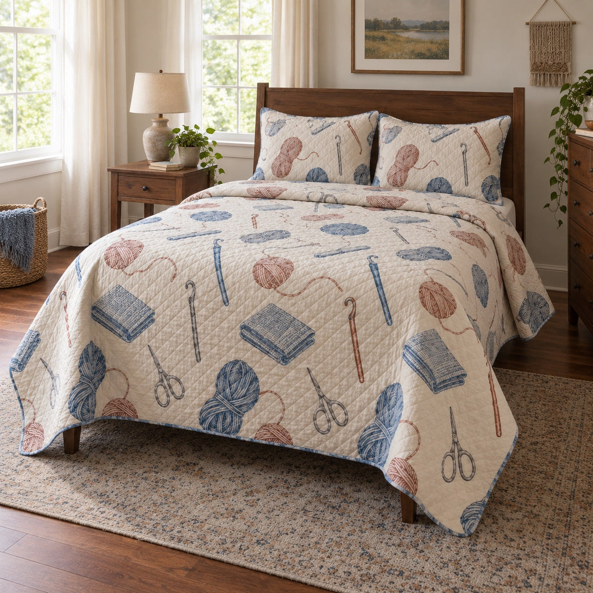 Makers Table Crochet Quilt Set, angled crochet bedroom view