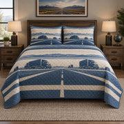 Blue Highway Truck Driver Quilt Set, front truck driver bedroom view
