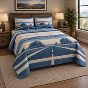 Blue Highway Truck Driver Quilt Set, angled truck driver bedroom view
