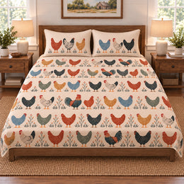 Folk Flock Procession Hen Quilt Set
