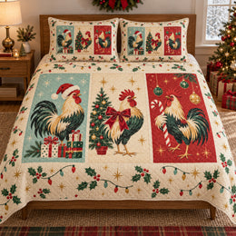 Retro Christmas Rooster Story Quilt Set