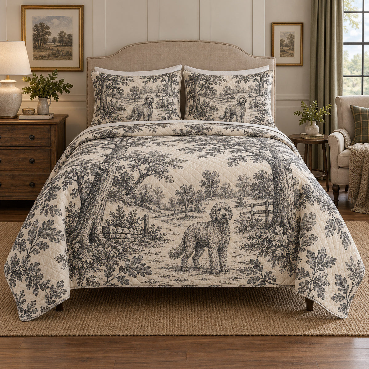 Woodland Lane Toile Goldendoodle Country Toile Quilt Set