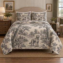 Woodland Lane Toile Goldendoodle Country Toile Quilt Set