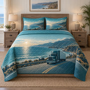 Coastal Drive Truck Driver Quilt Set, front truck driver bedroom view
