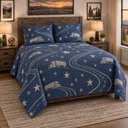 Roadside Stars Truck Driver Quilt Set, angled truck driver bedroom view