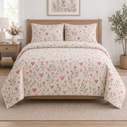 Blush Heart Meadow Valentine Quilt Set, front valentine home decorating bedroom view