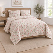 Blush Heart Meadow Valentine Quilt Set, angled valentine home decorating bedroom view