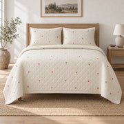 Minimal Linen Hearts Valentine Quilt Set, front valentine home decorating bedroom view