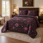 Midnight Floral Hearts Valentine Quilt Set, angled valentine home decorating bedroom view