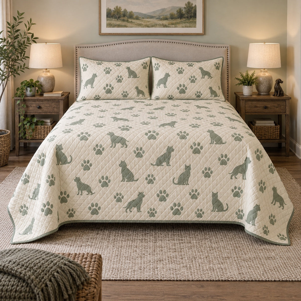 Quiet Paws Veterinarian Quilt Set, front veterinarian bedroom view