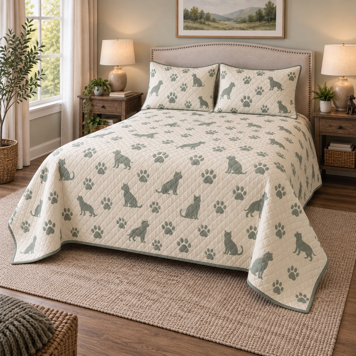 Quiet Paws Veterinarian Quilt Set, angled veterinarian bedroom view