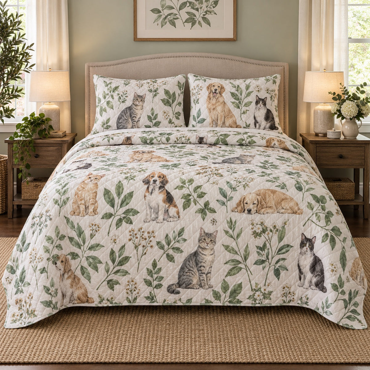 Clinic Garden Veterinarian Quilt Set, front veterinarian bedroom view