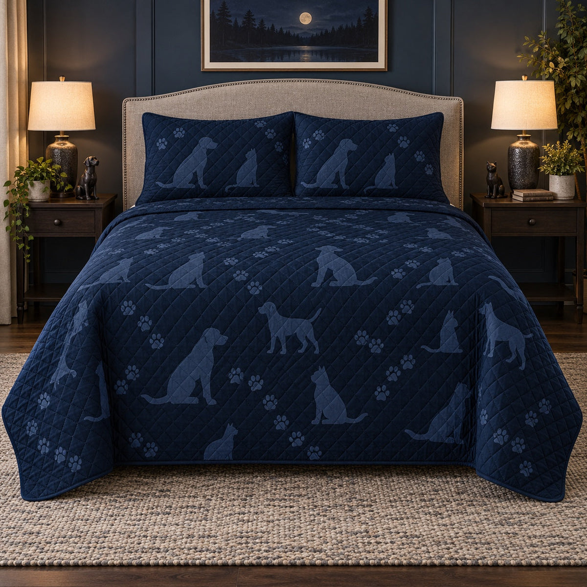 Night Clinic Veterinarian Quilt Set, front veterinarian bedroom view