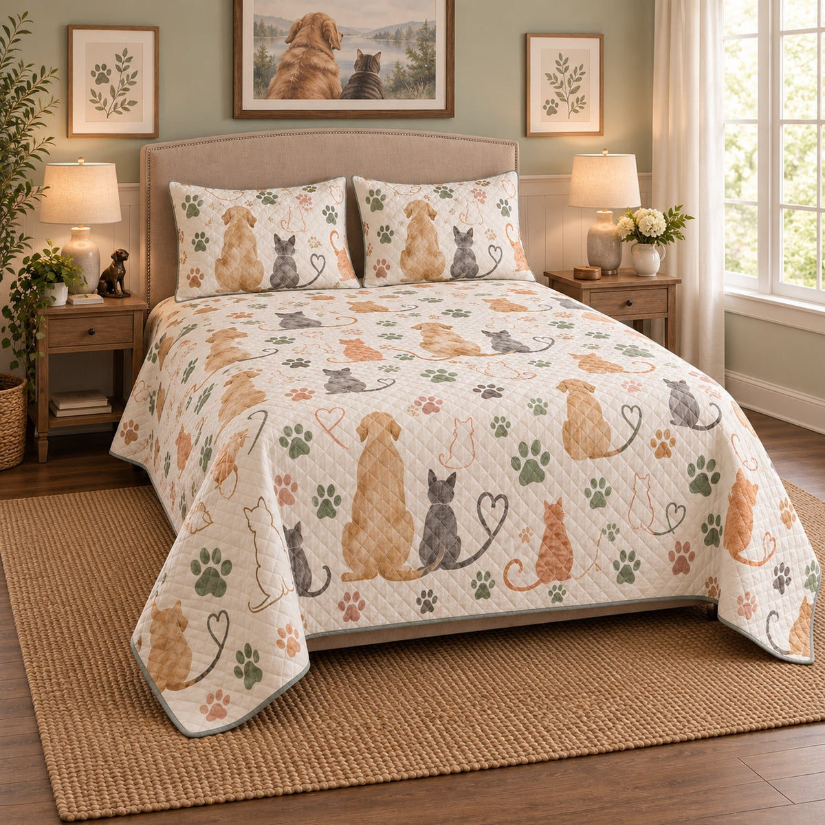 Happy Tails Veterinarian Quilt Set, angled veterinarian bedroom view