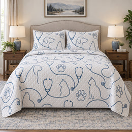 Pet Care Line Art Veterinarian Quilt Set