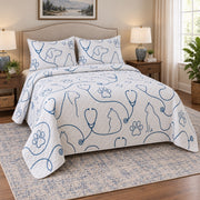Pet Care Line Art Veterinarian Quilt Set, angled veterinarian bedroom view