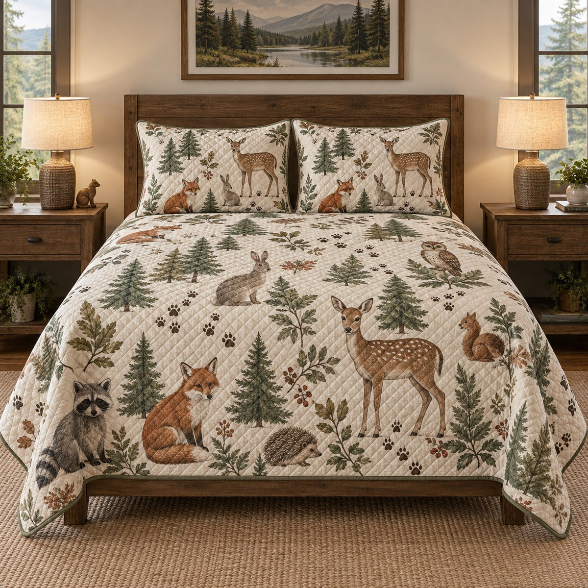 Woodland Patients Veterinarian Quilt Set, front veterinarian bedroom view