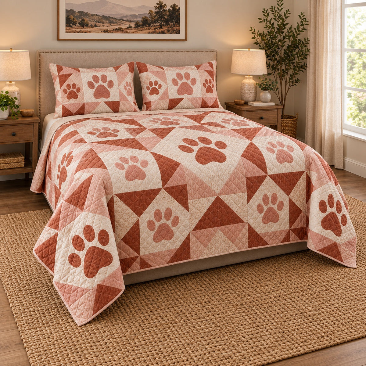 Terracotta Paws Veterinarian Quilt Set, angled veterinarian bedroom view