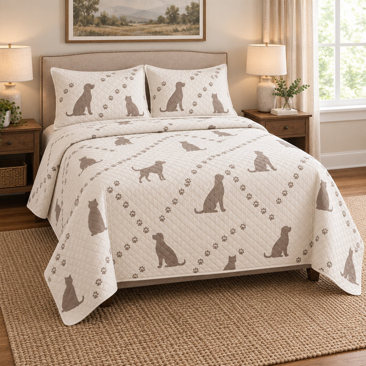 Calm Companion Veterinarian Quilt Set, angled veterinarian bedroom view