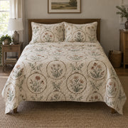 Hoop Garden Embroidery Quilt Set, front embroidery bedroom view