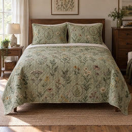 Stitched Meadow Embroidery Quilt Set